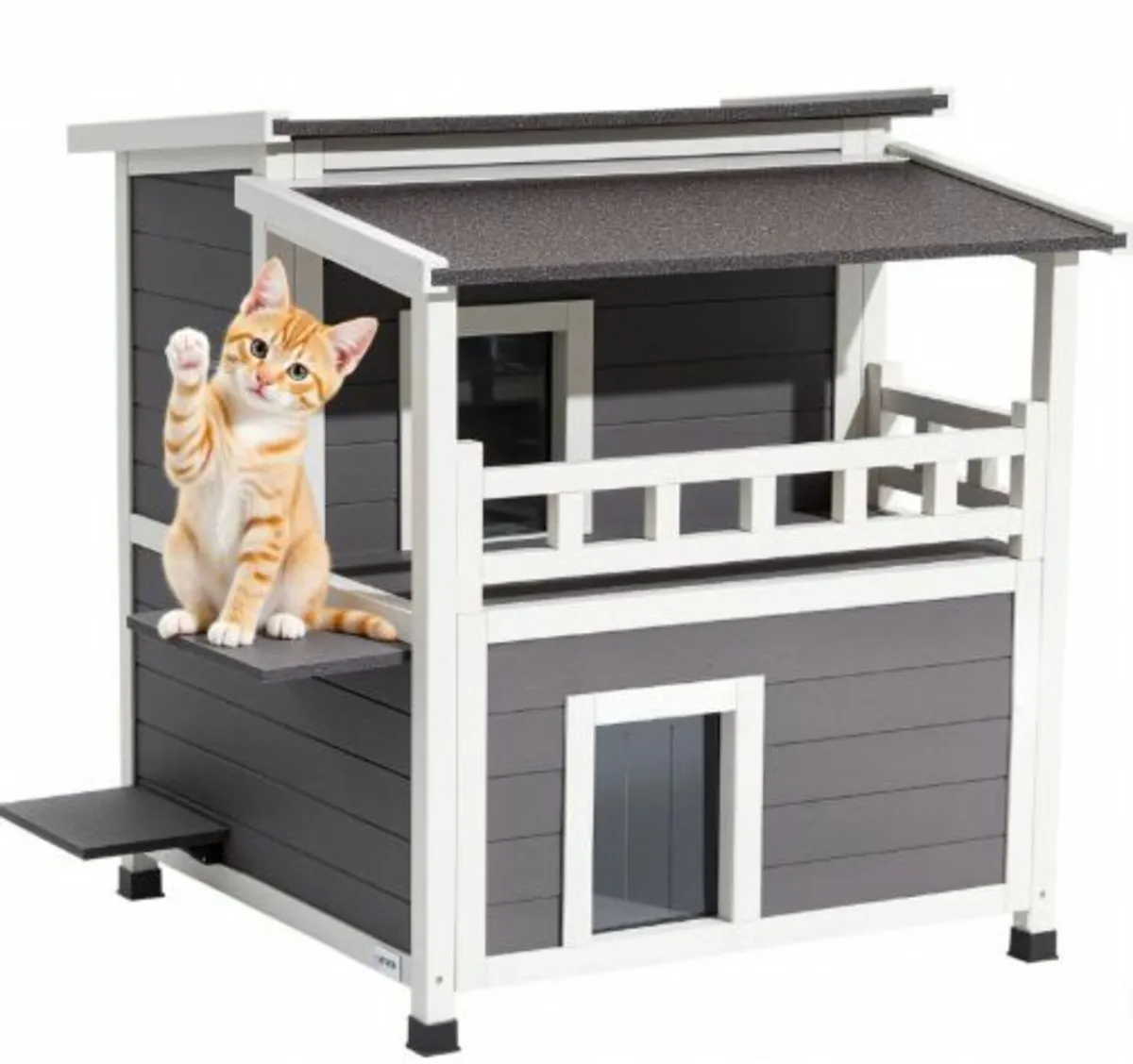 Insulated Cat House, 2-Story Wooden Cat Shelter, - Image 1