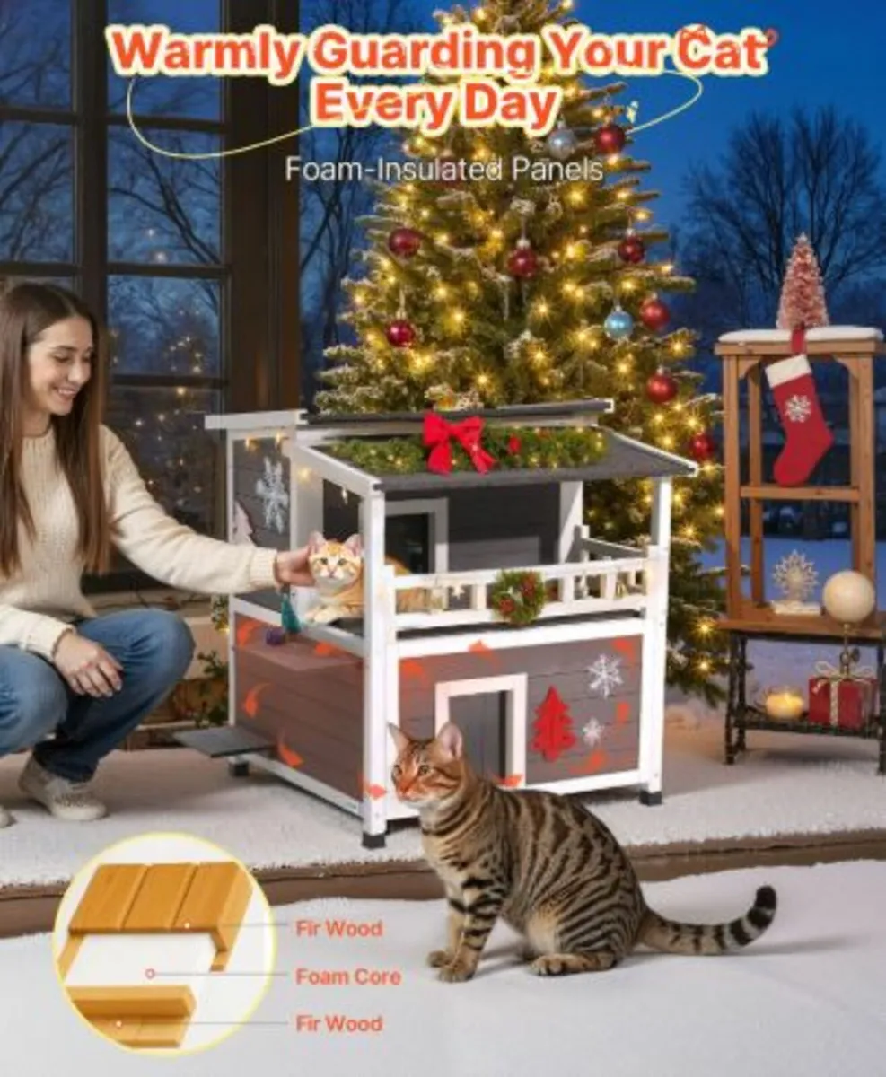 Insulated Cat House, 2-Story Wooden Cat Shelter, - Image 2