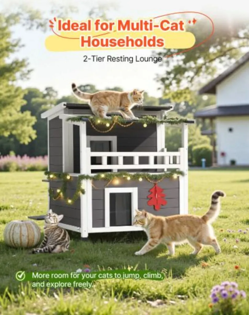 Insulated Cat House, 2-Story Wooden Cat Shelter, - Image 3