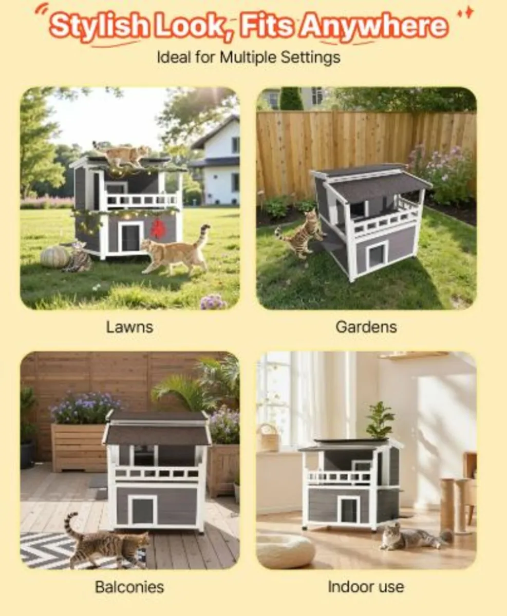 Insulated Cat House, 2-Story Wooden Cat Shelter, - Image 4