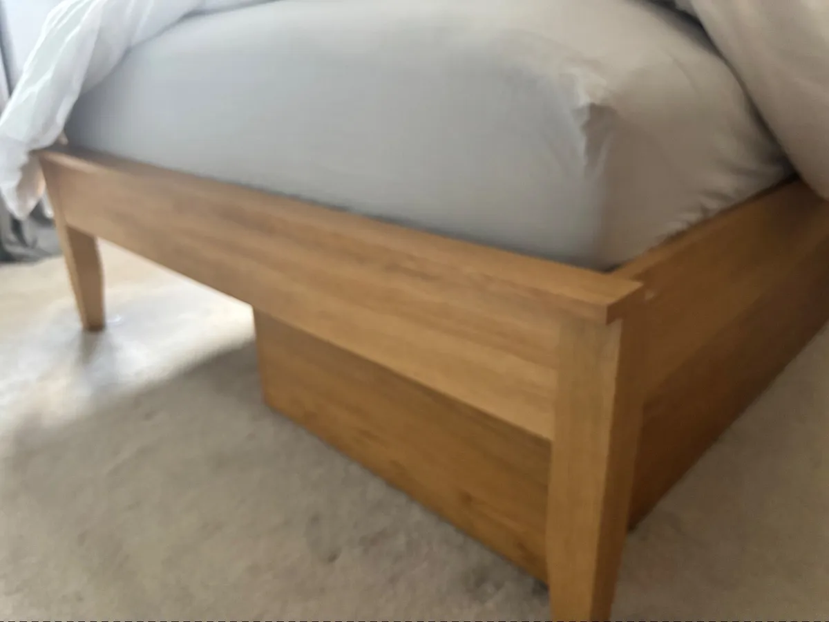 Double bed frame, under bed draw and side table - Image 2