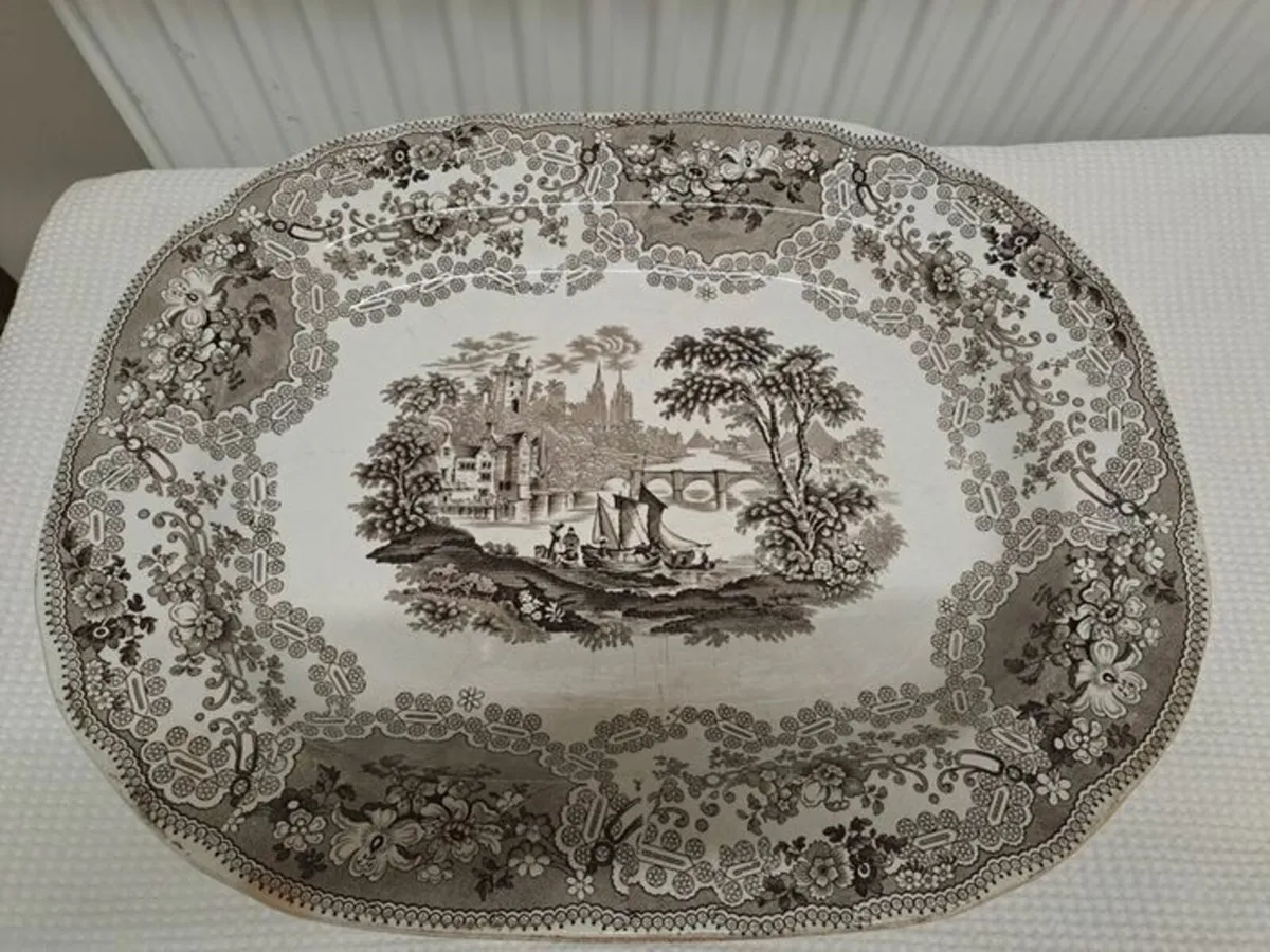 Victorian turkey serving platter brown and white - Image 1