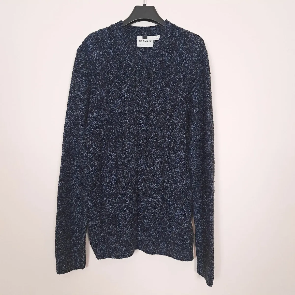 Topman Navy Light Blue Cable Knit Jumper Mens M - Image 3