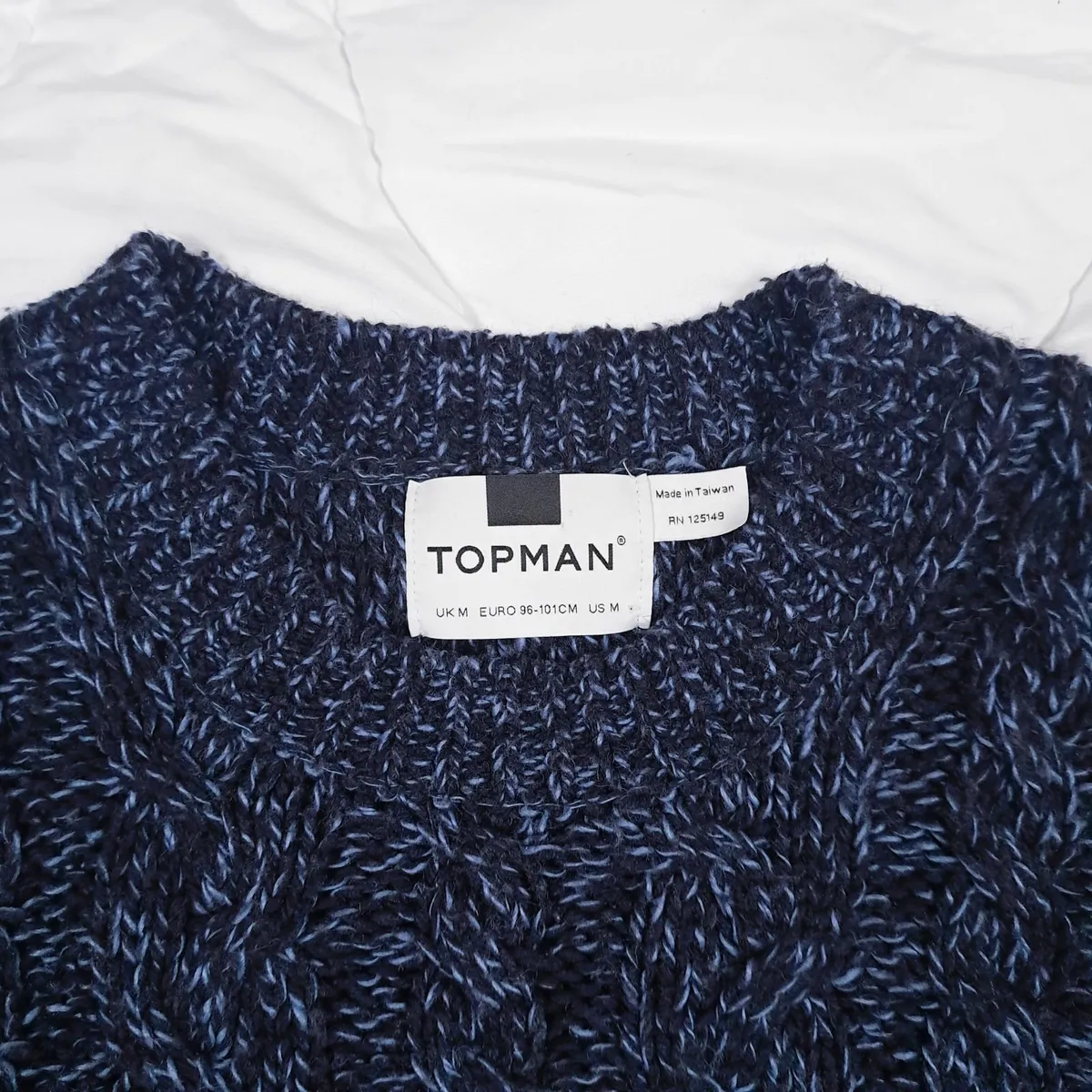 Topman Navy Light Blue Cable Knit Jumper Mens M - Image 4
