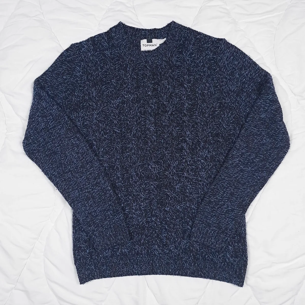 Topman Navy Light Blue Cable Knit Jumper Mens M - Image 1