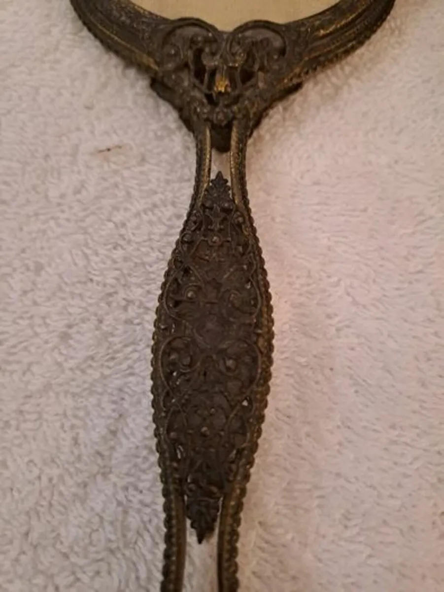 Vintage tappestry backed brush and mirror - Image 3