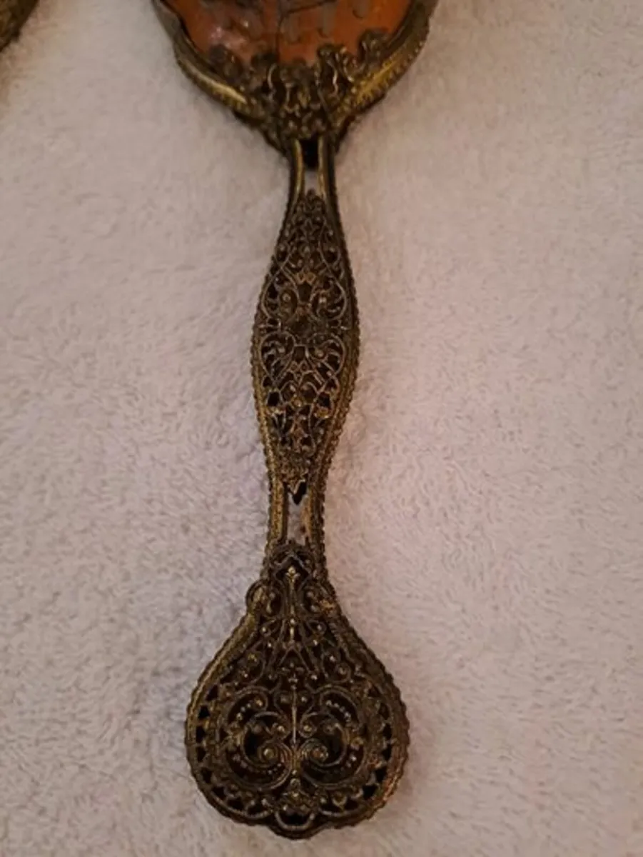 Vintage tappestry backed brush and mirror - Image 4