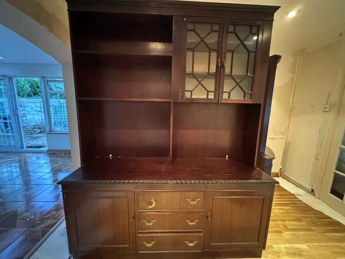 Large Dark Wood Display Cabinet / Dresser Hutch