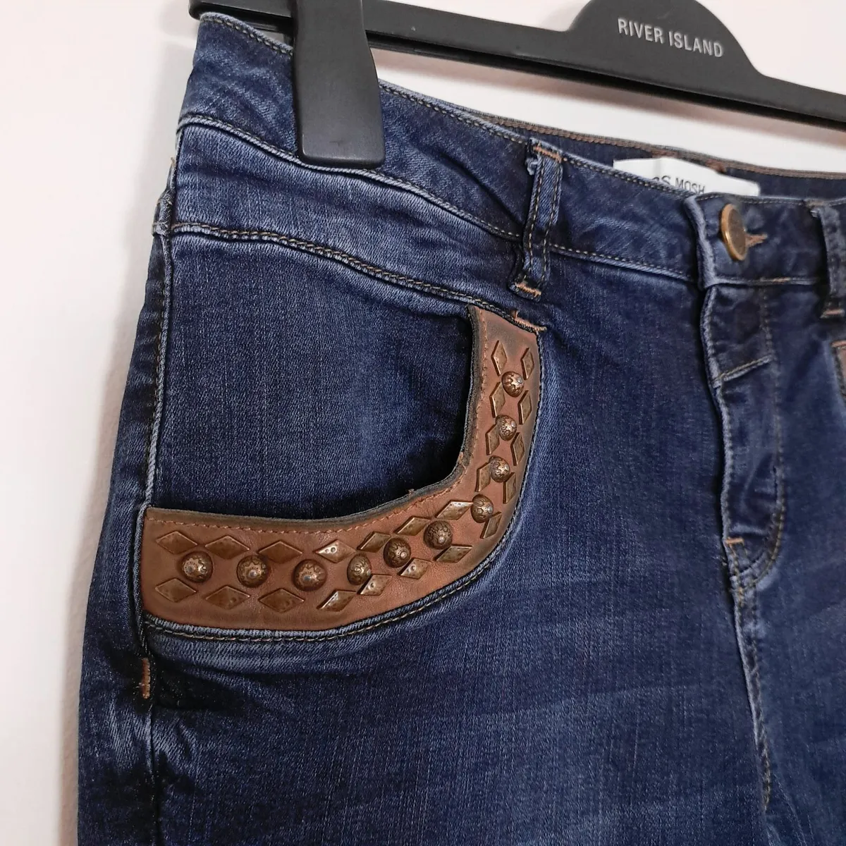 Mos Mosh Dark Blue Studded Pocket Skinny Jeans 27 - Image 4