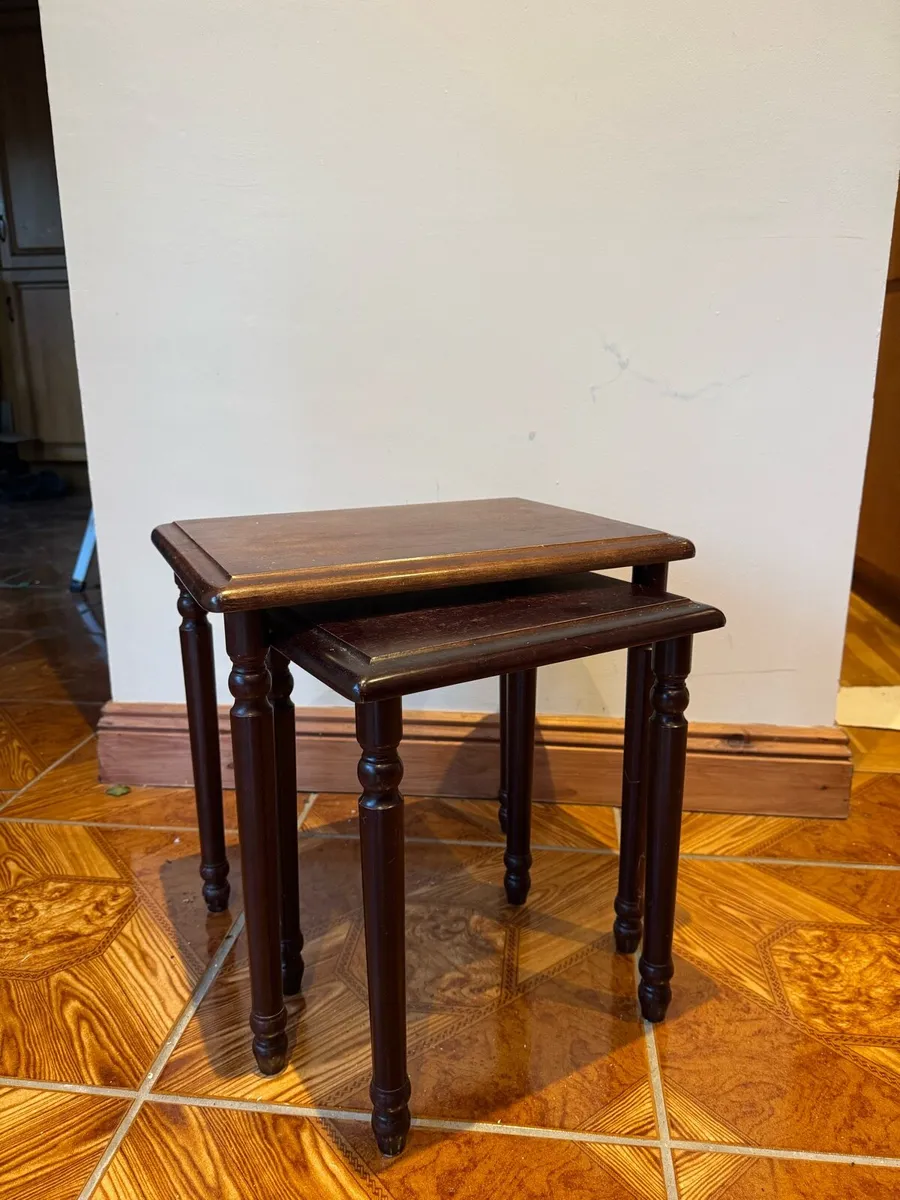 Set of 2 Dark Wood Nesting End Tables - Image 2