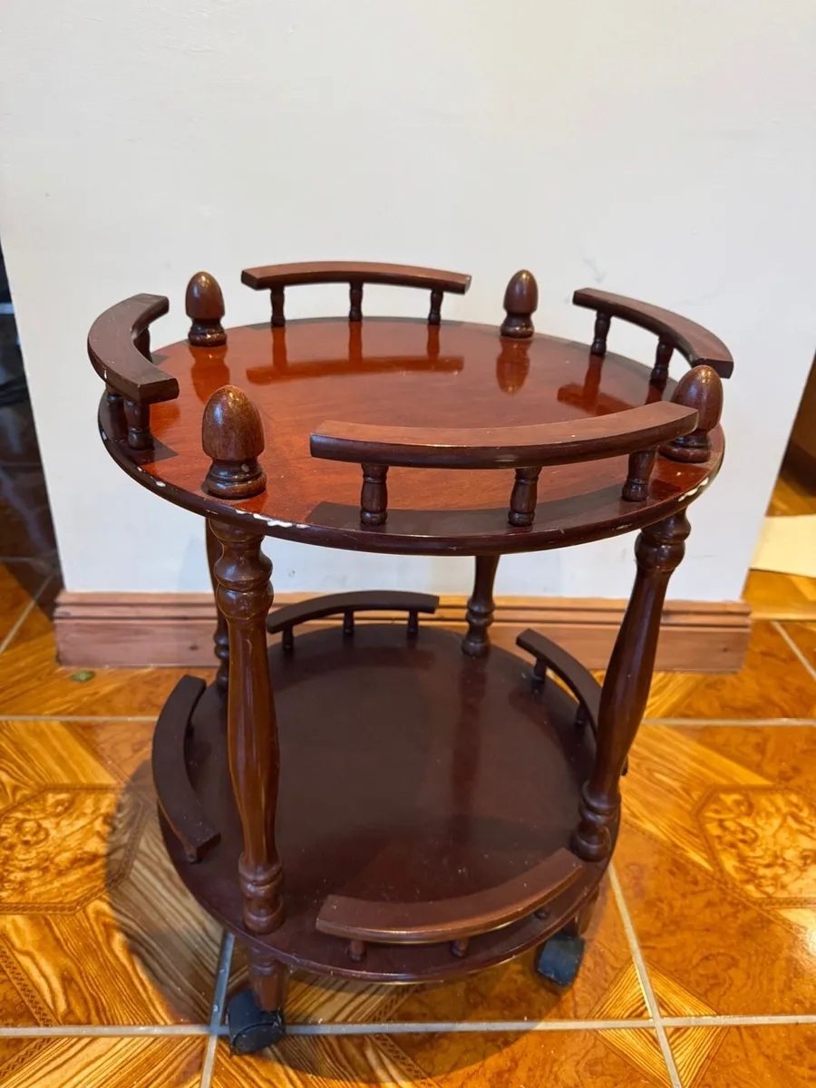 Dark Wood Two-Tier Serving Trolley - Image 2