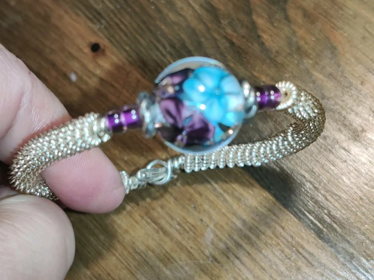 FLOWER POWER , Real Silver Hand Made Huge Bracelet - Image 2