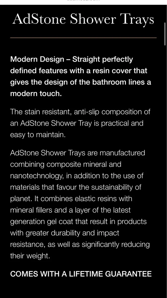 Adstone slate affect shower tray 1200mm x 1000mm - Image 2