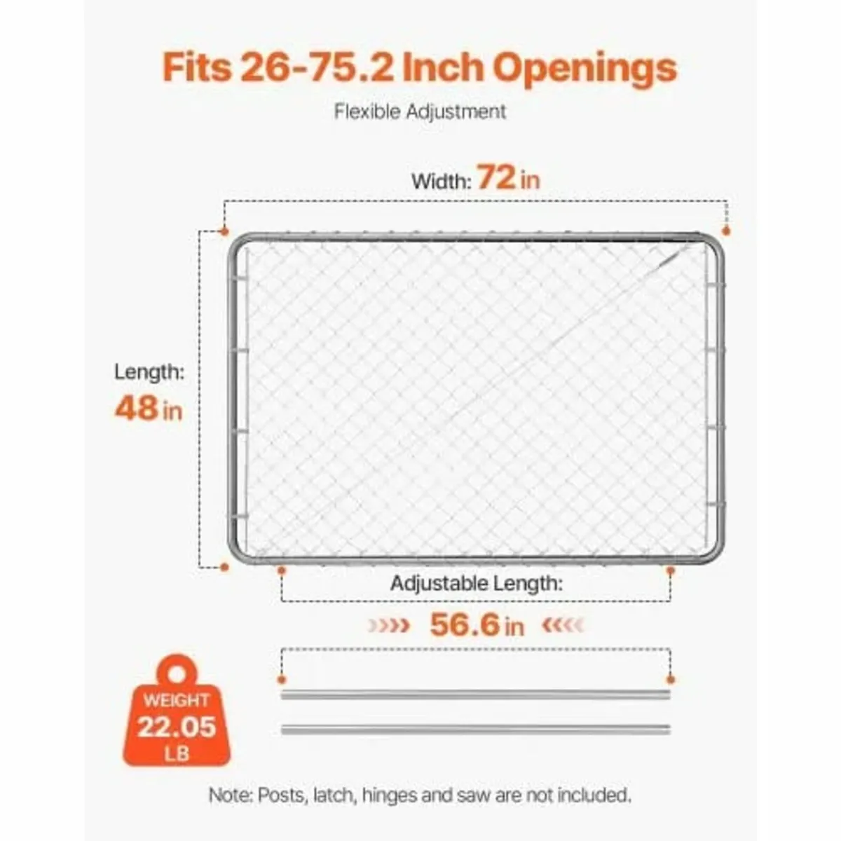 Chain Link Fence Gate, 72 x 48 in, Adjustable Chai - Image 2