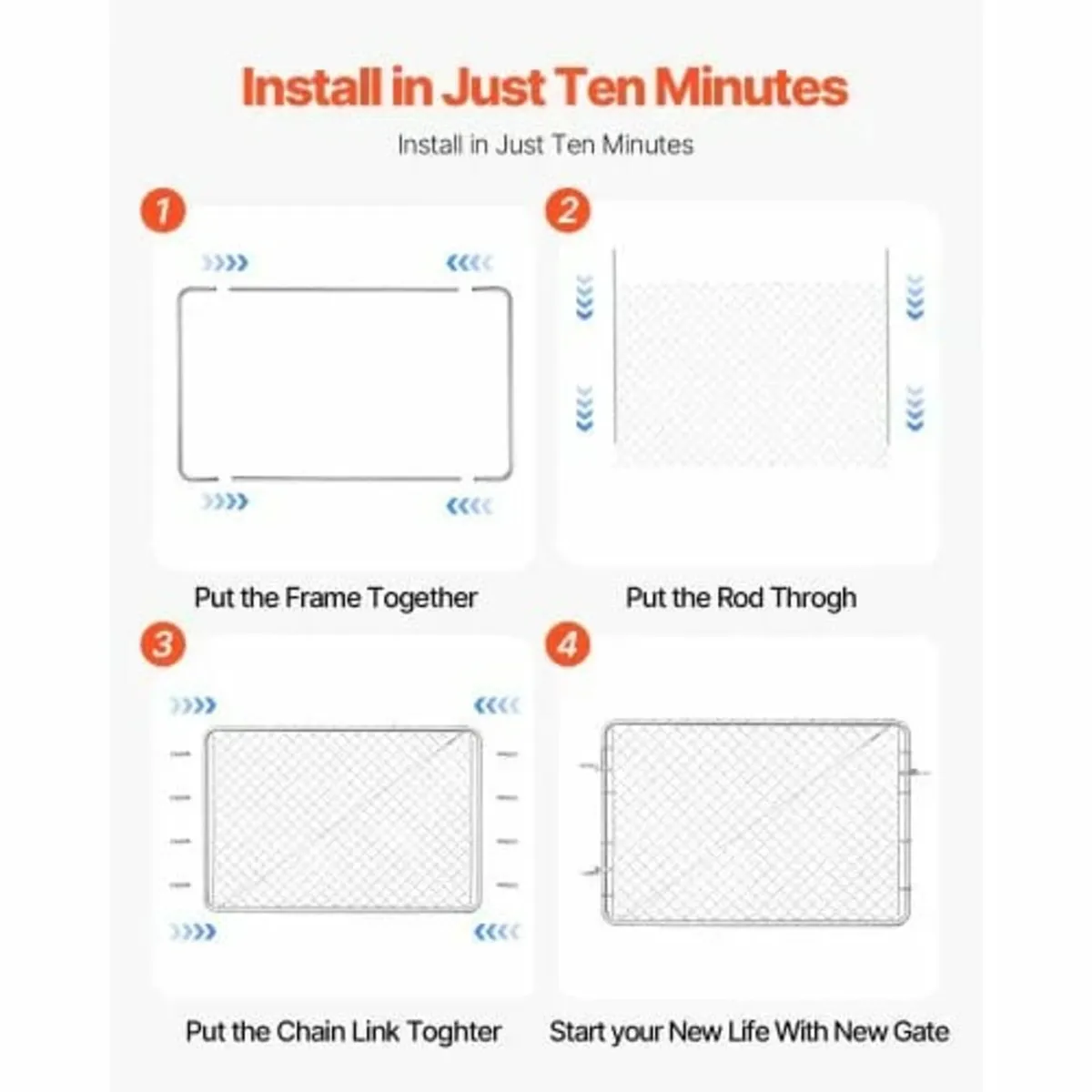 Chain Link Fence Gate, 72 x 48 in, Adjustable Chai - Image 4