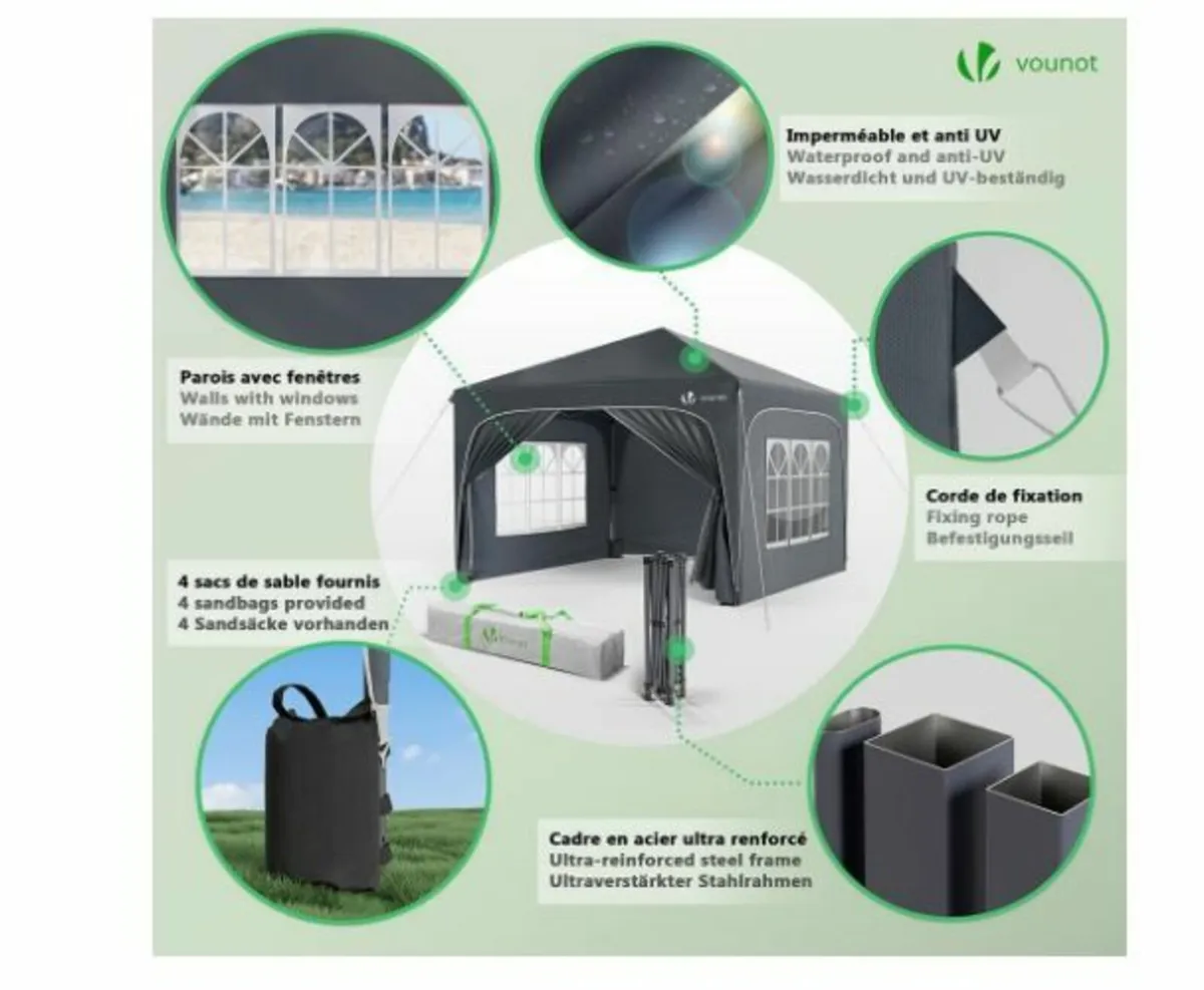 Gazebo 3 x 3 m with 4 Side Panels - Image 3