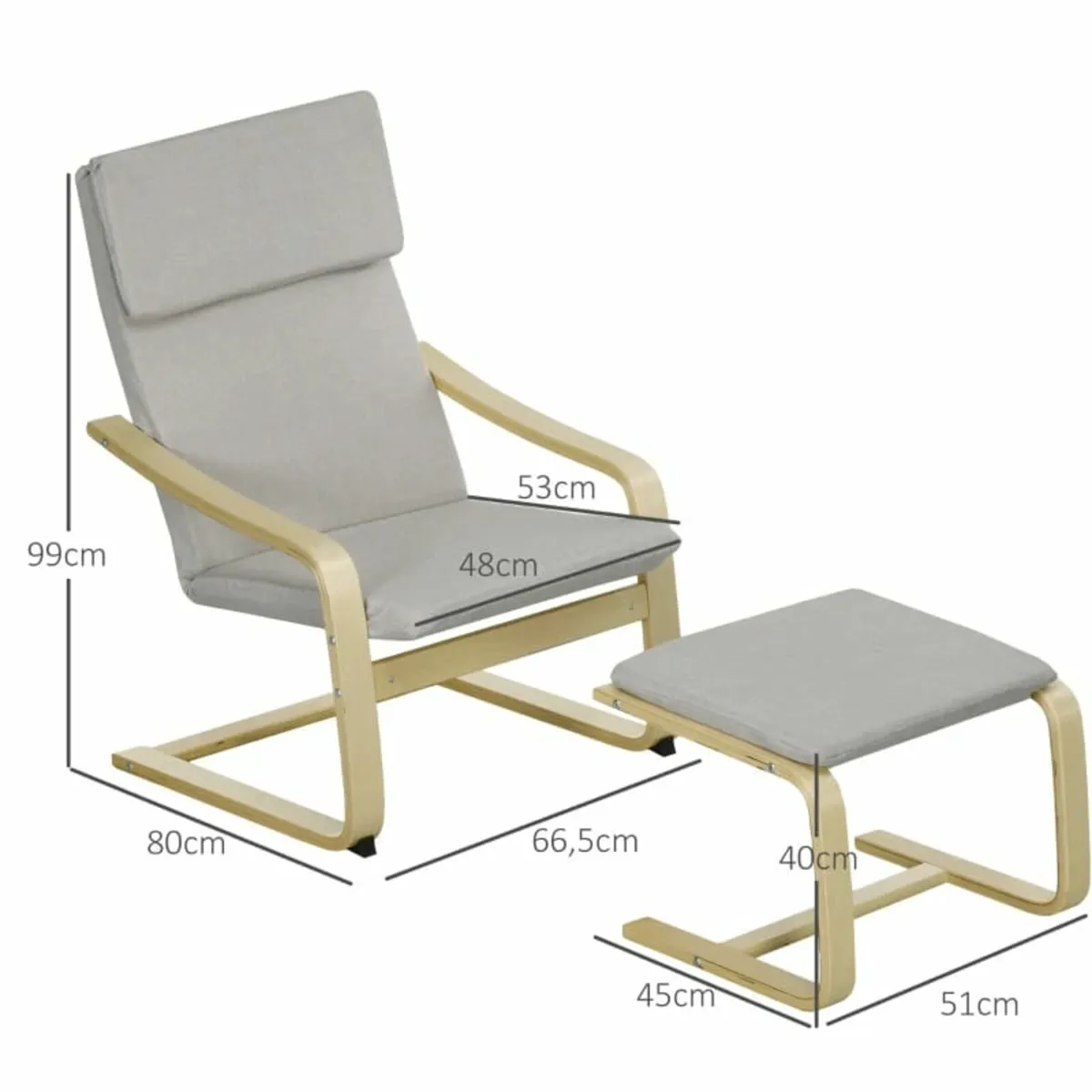 Lounge Chair with Ottoman, Linen-Look Cover, Woode - Image 4