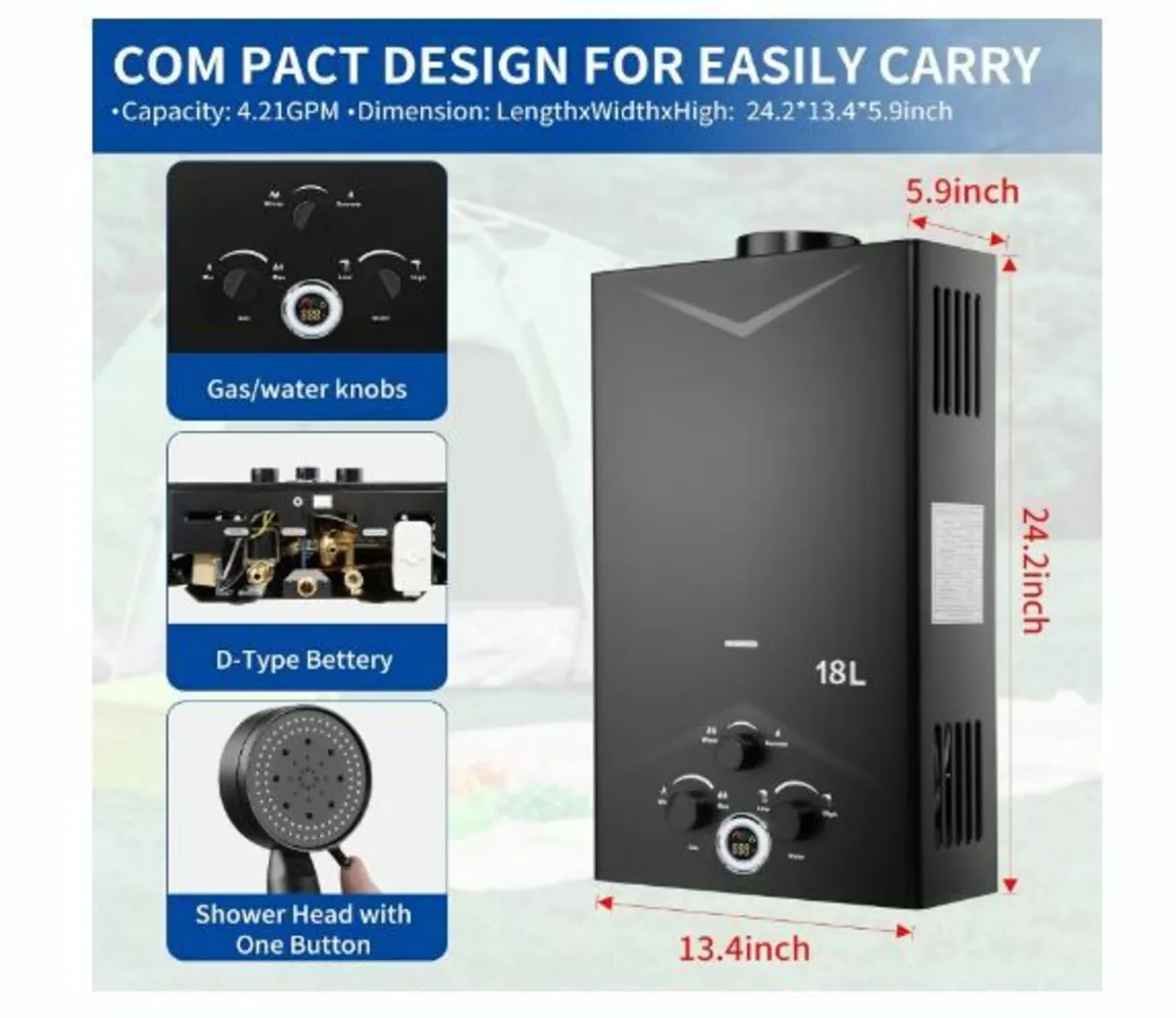 Gas Instantaneous Water Heater, 18 L Propane - Image 3