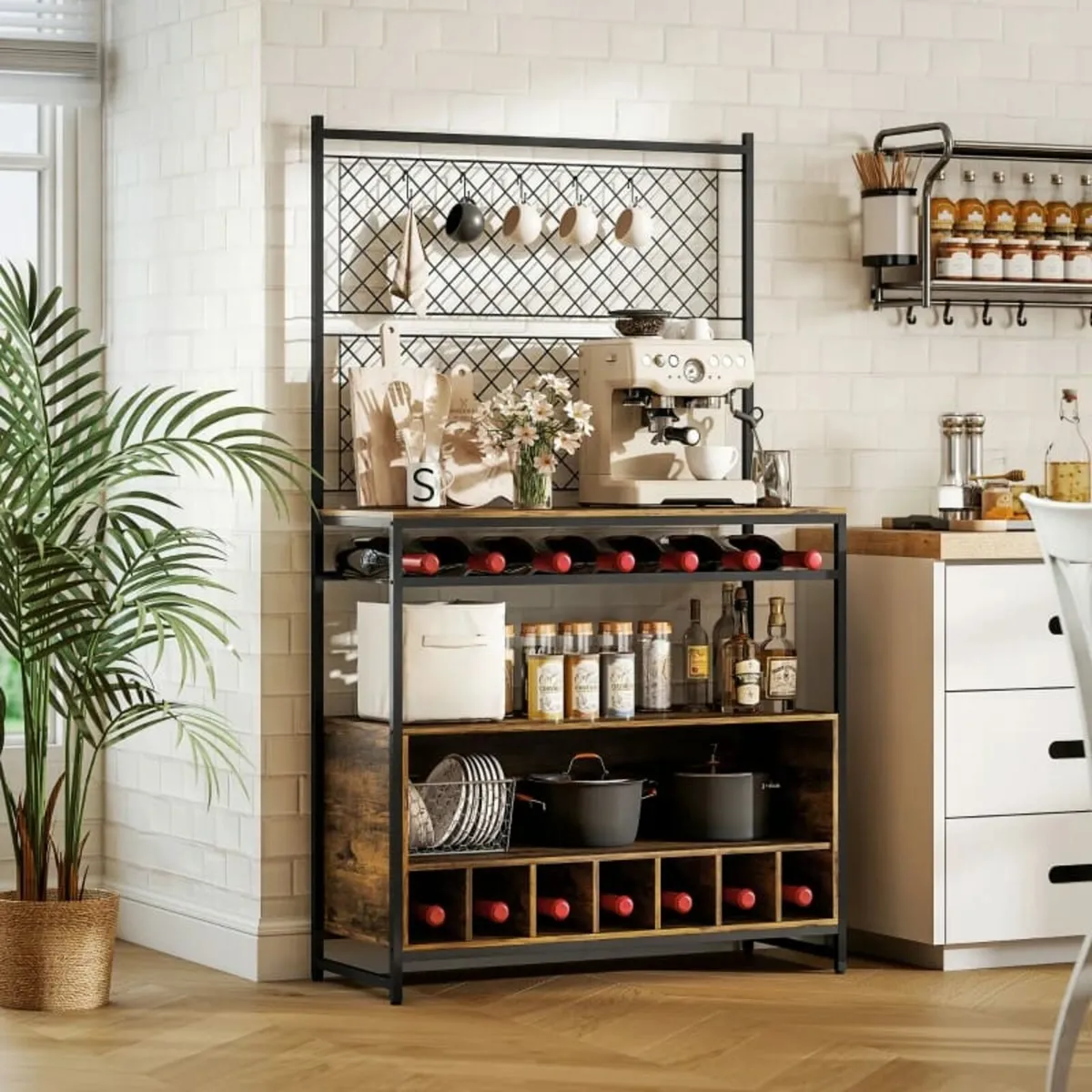 Kitchen rack with work surface, metal grid panels, - Image 3
