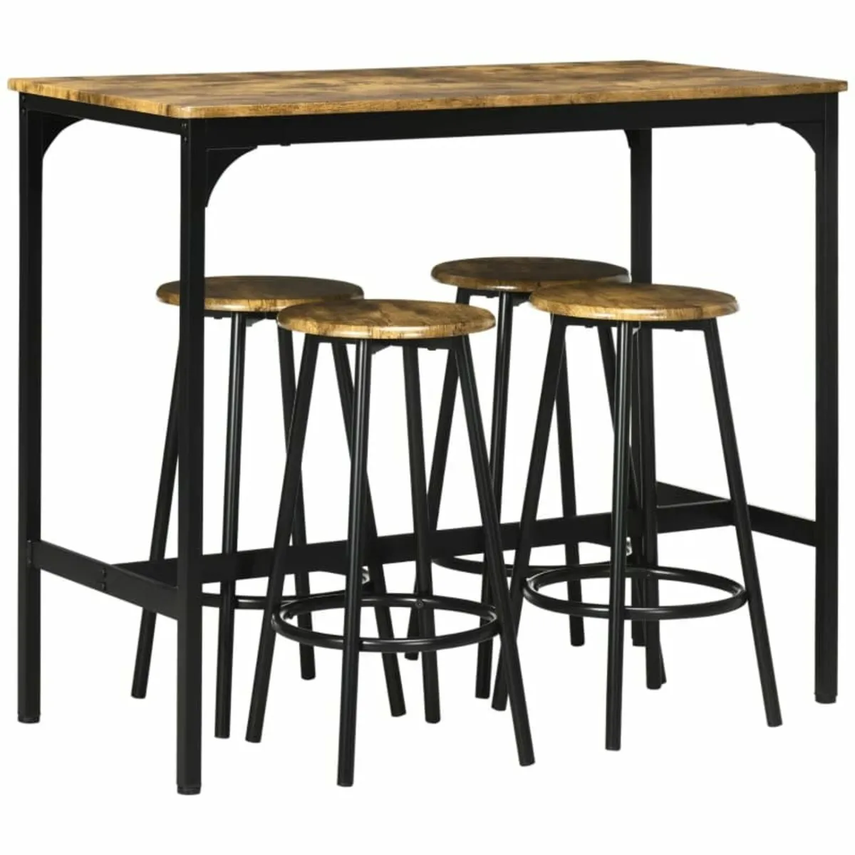 Five-Piece Industrial-Style Bar Table Set - Brown/ - Image 1