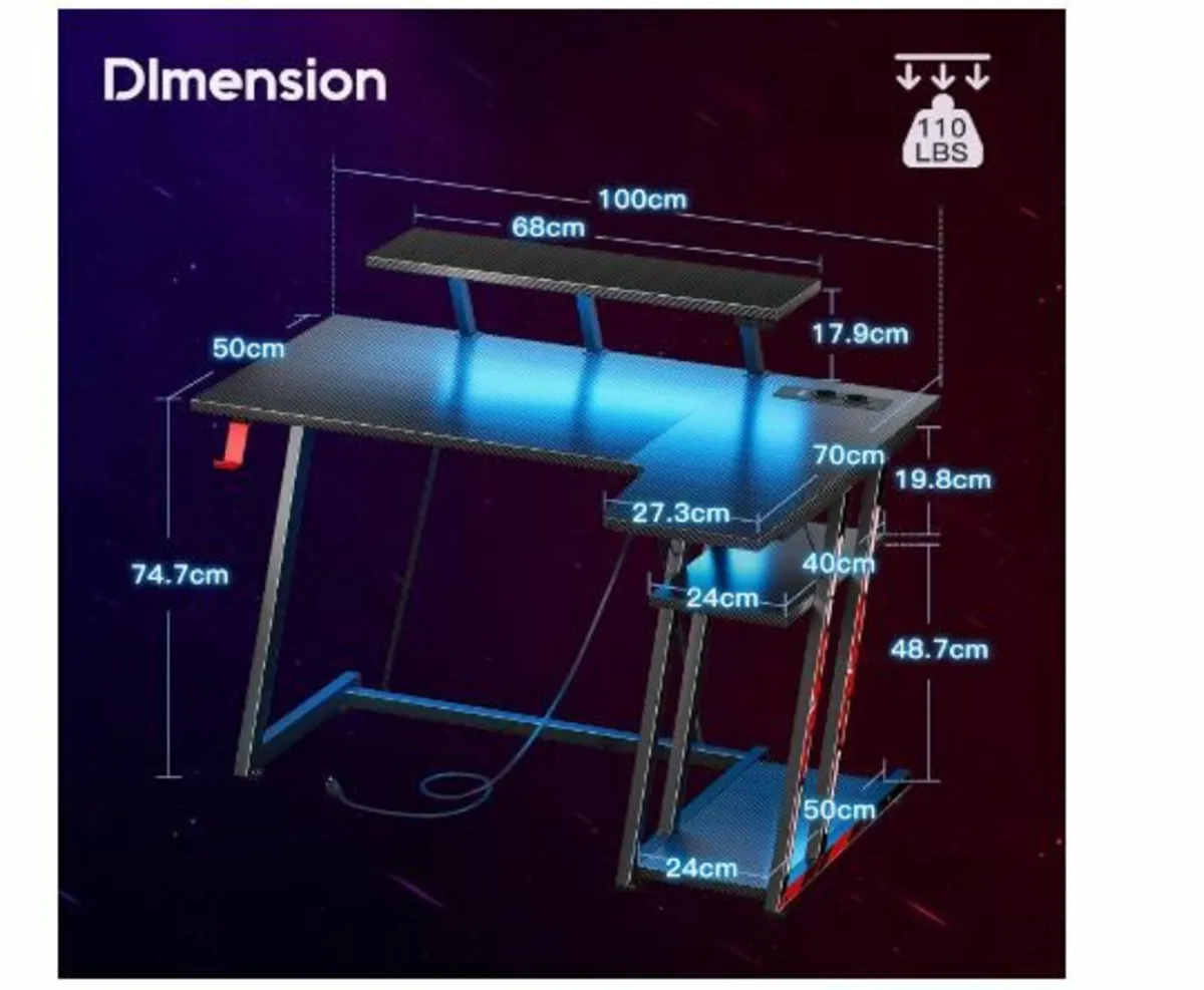 Gaming Table with LED Lighting and Sockets - Image 3