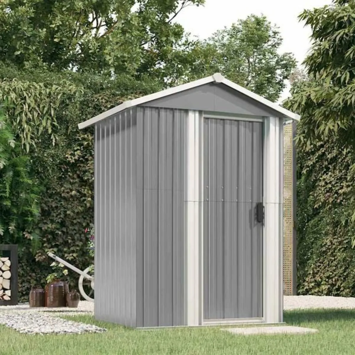 Garden Shed Grey 126x97.5x177 cm Galvanised Steel - Image 2
