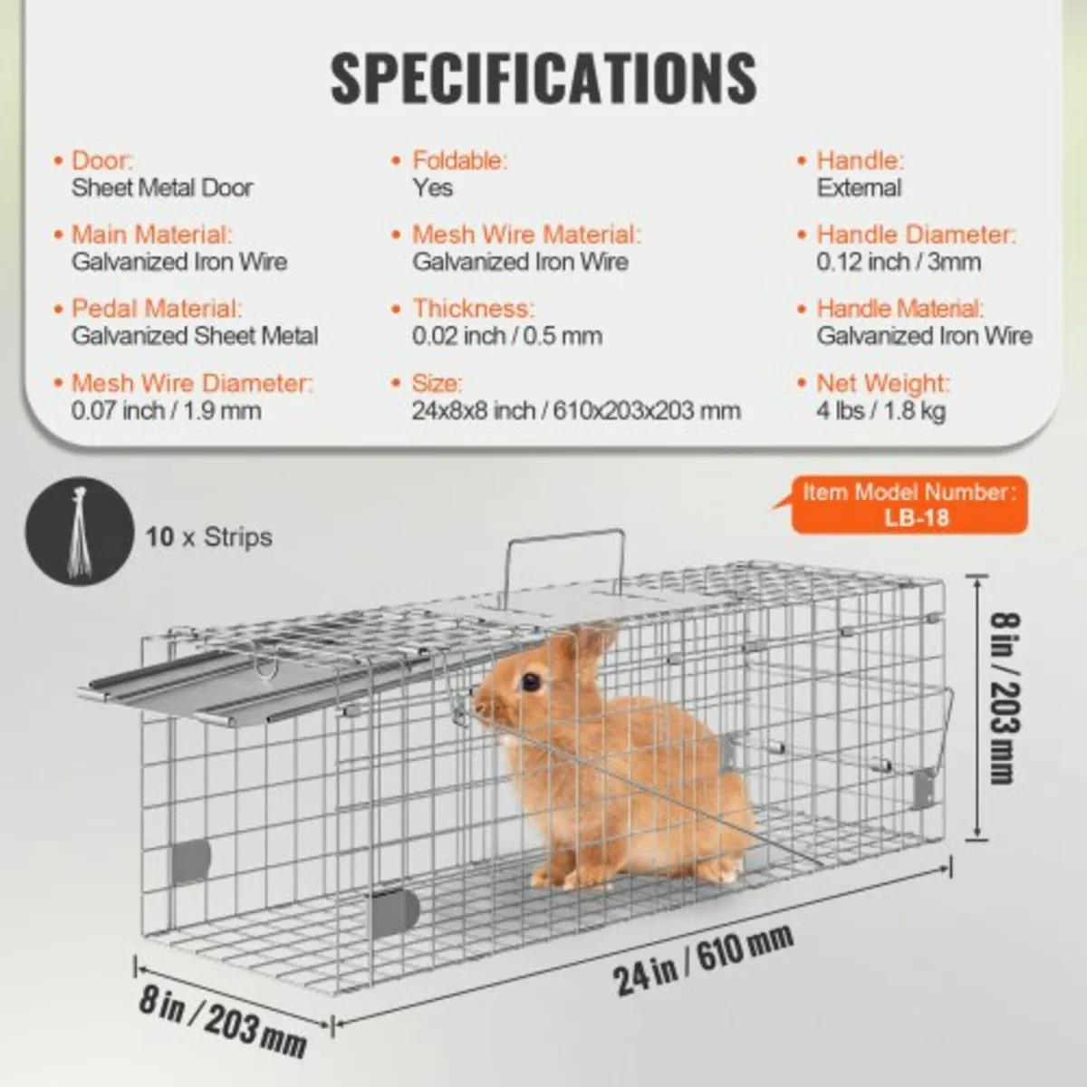 Live Animal Cage Trap, 61 x 20.3 x 20.3 cm Humane - Image 2