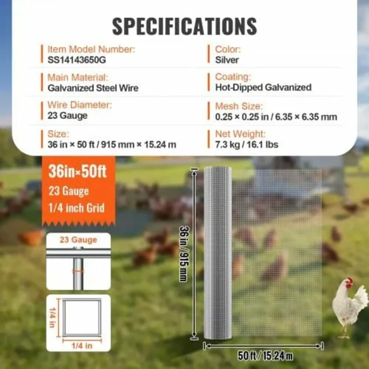 Hardware Cloth, 1/4 inch 36in x 50 ft 23 Gauge, Ho - Image 3