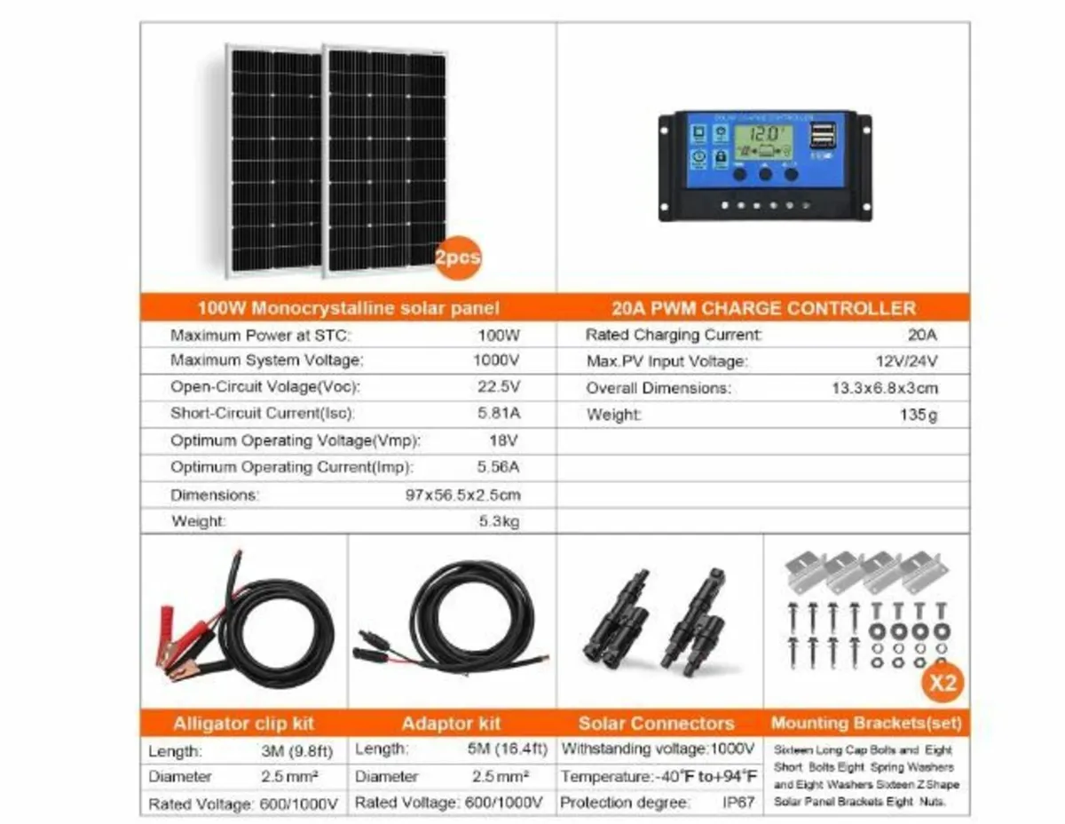 Solar Panel 100 W 2 Pieces (200 W) 18 V - Image 3