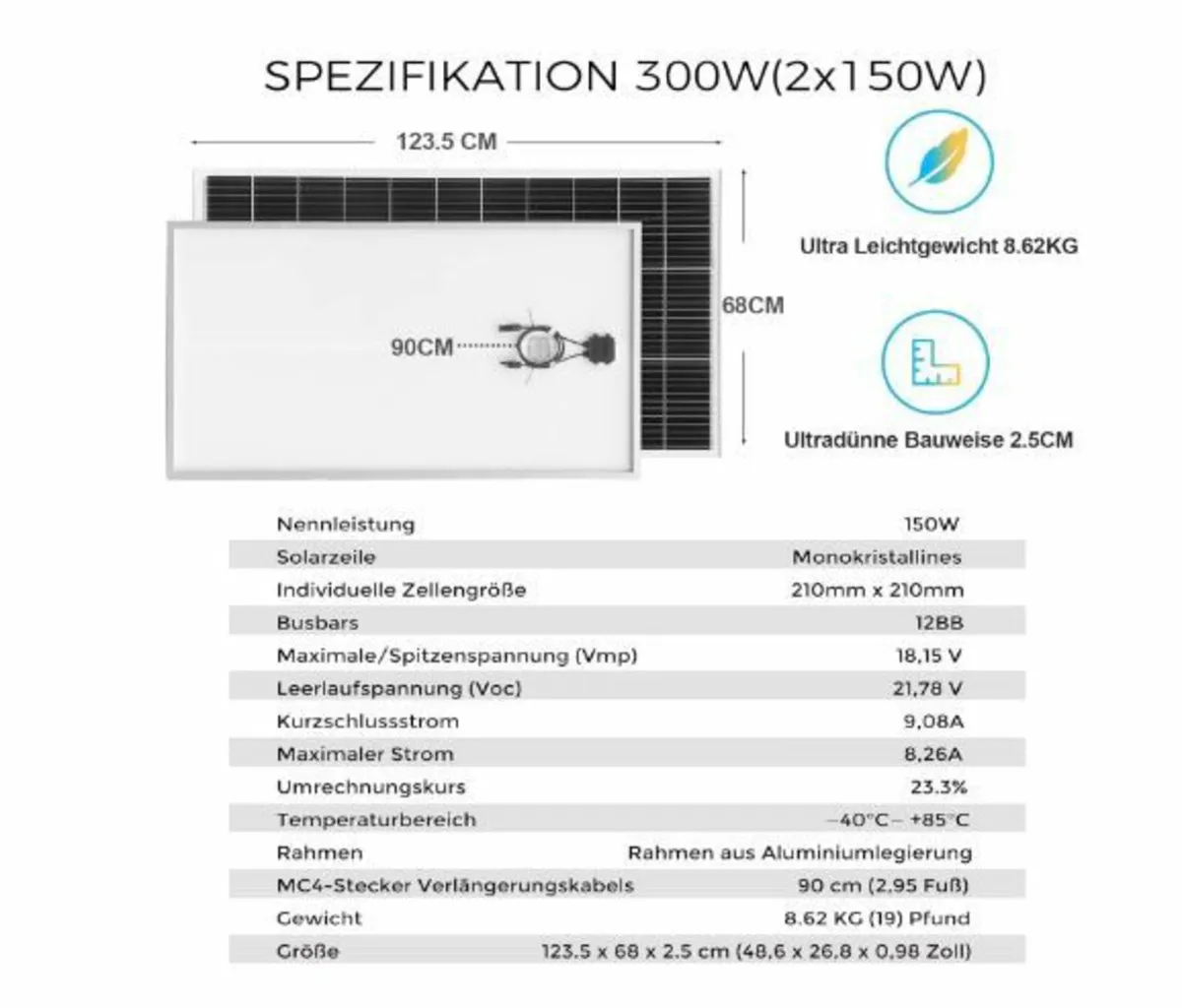 300 W Solar Panel Kit Set 12 V Monocrystalline - Image 3