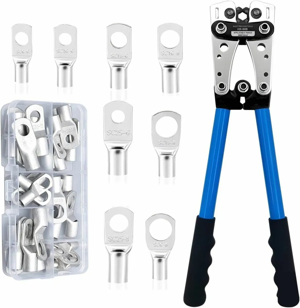 Battery Cable Lug Crimping Tool Set +60PCS Copper