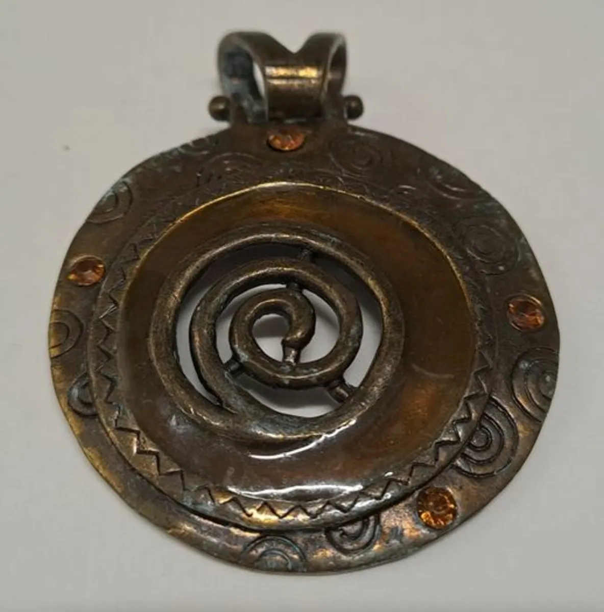 Copper pendant with orange crystals - Image 2
