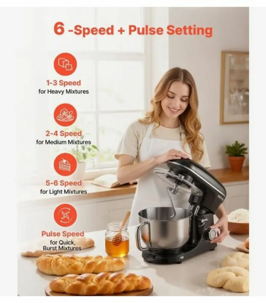Stand Mixer, 6 QT Dough Mixer, 1400W - Image 4