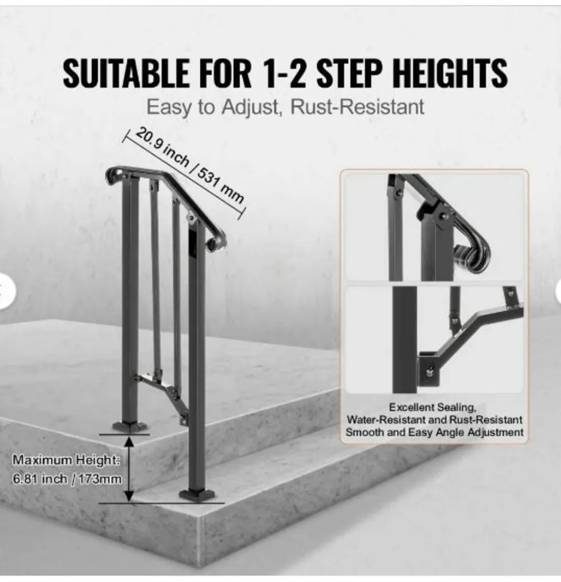 Handrail Picket #1 Fits 1 Step Matte Black - Image 3