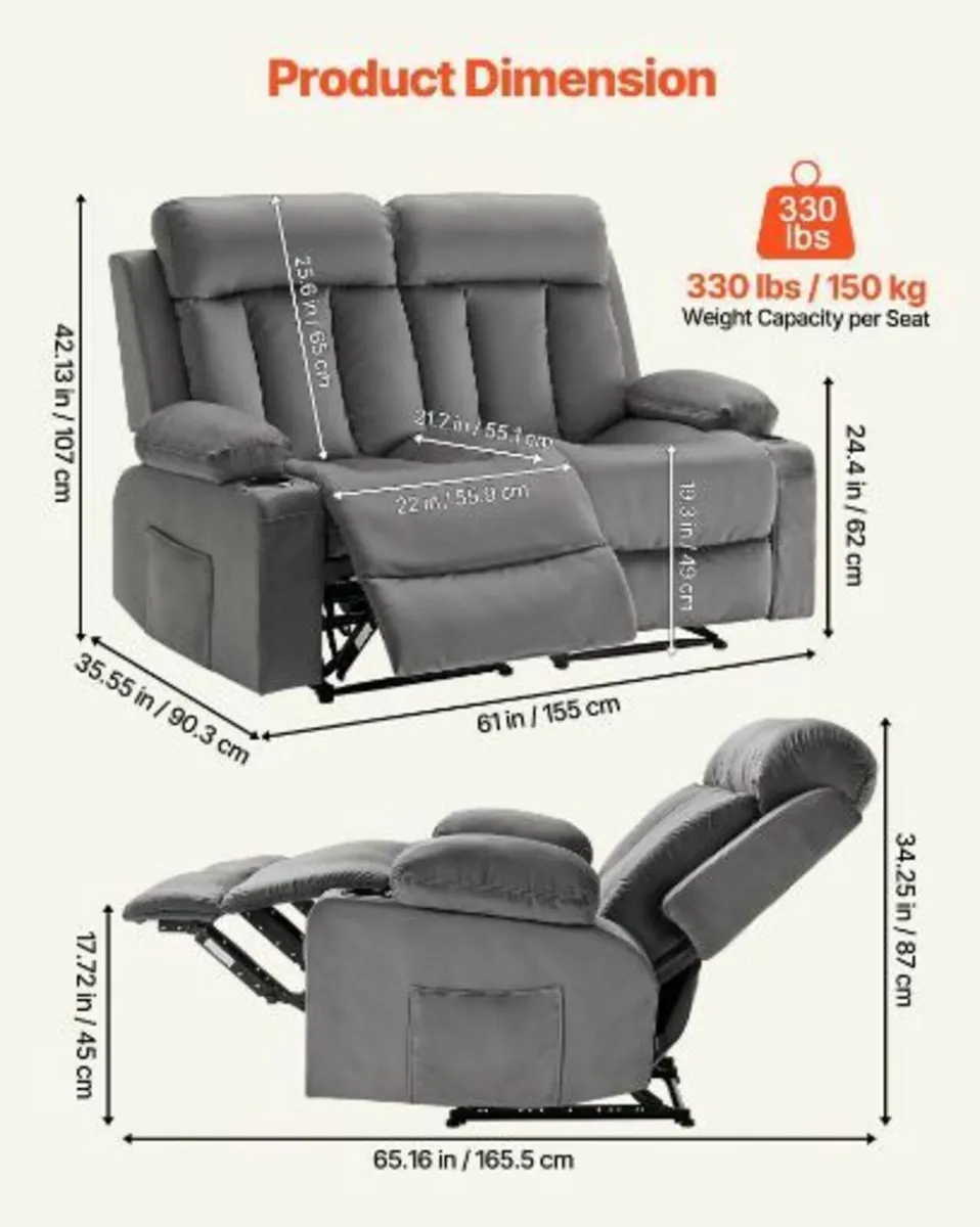Loveseat Recliner Sofa, Power Reclining - Image 3
