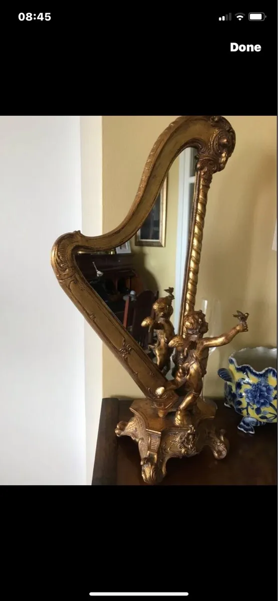Antique Harp Shaped Tabletop Mirror - Image 2