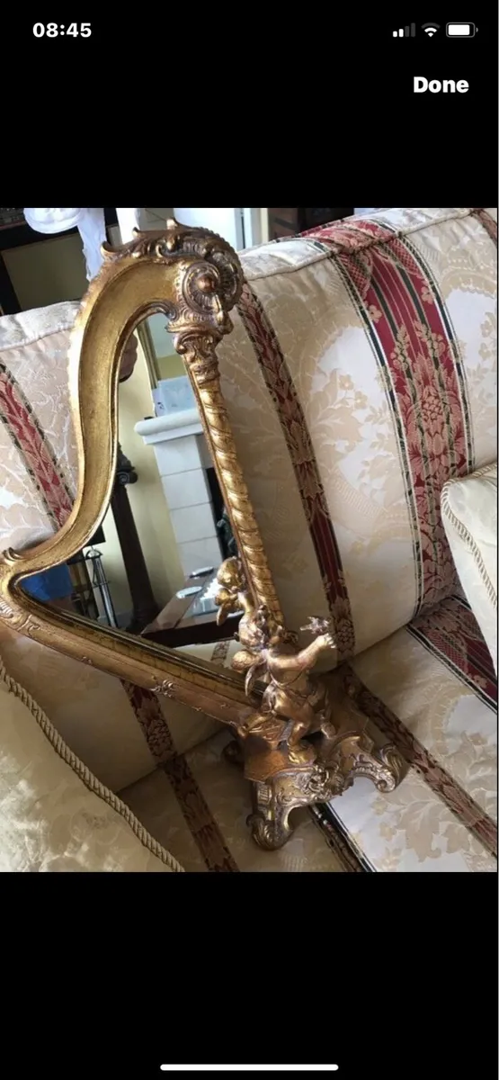 Antique Harp Shaped Tabletop Mirror - Image 3