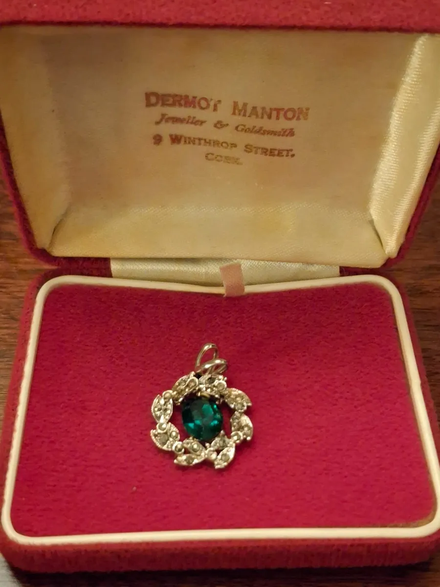 Emerald Green Stone with Marcasite/CZ Accent - Image 1