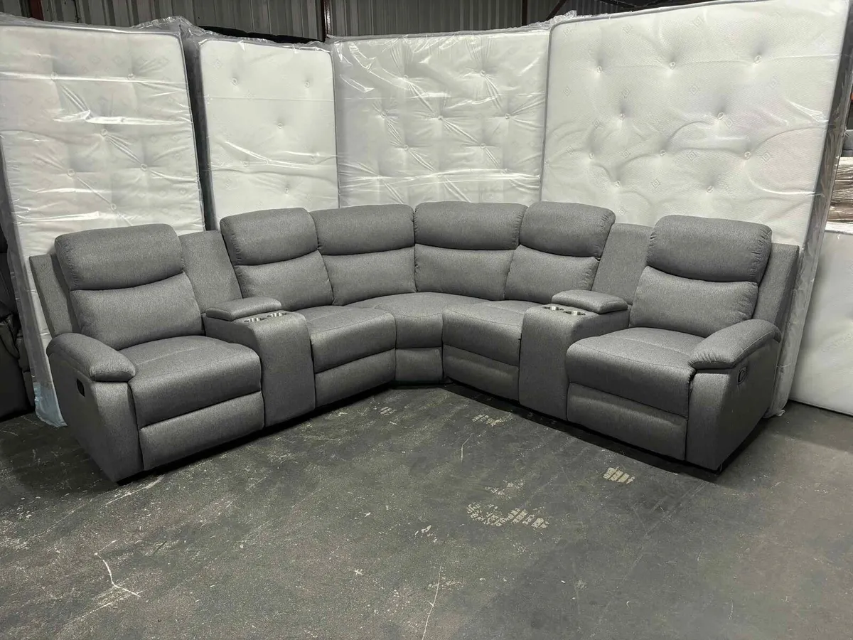 New Stanley Grey Fabric Corner Recliner Sofa - Image 1