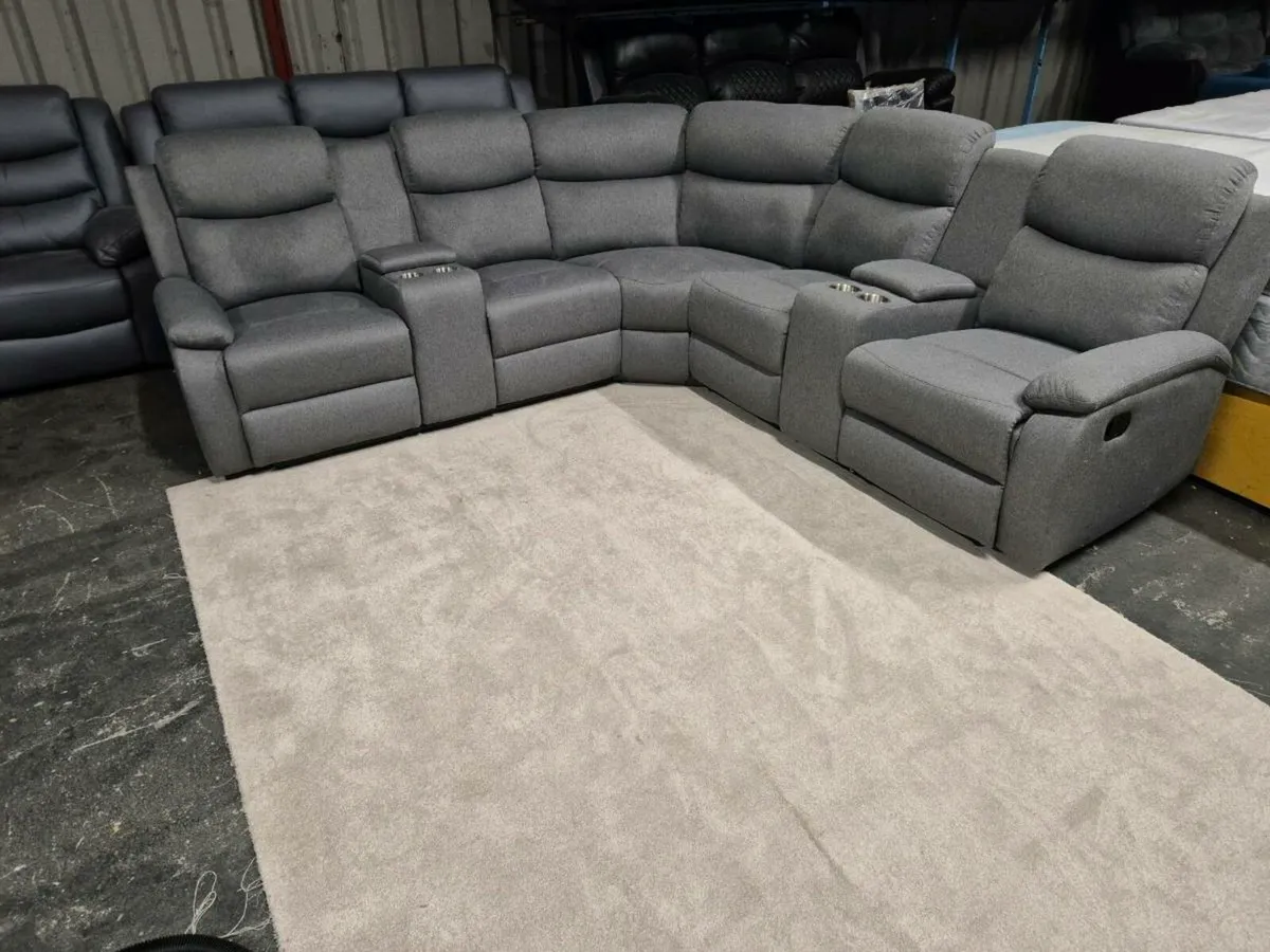 New Stanley Grey Fabric Corner Recliner Sofa - Image 1