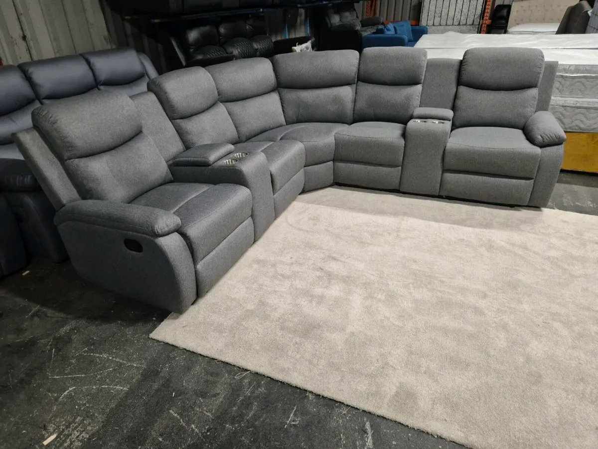 New Stanley Grey Fabric Corner Recliner Sofa - Image 1