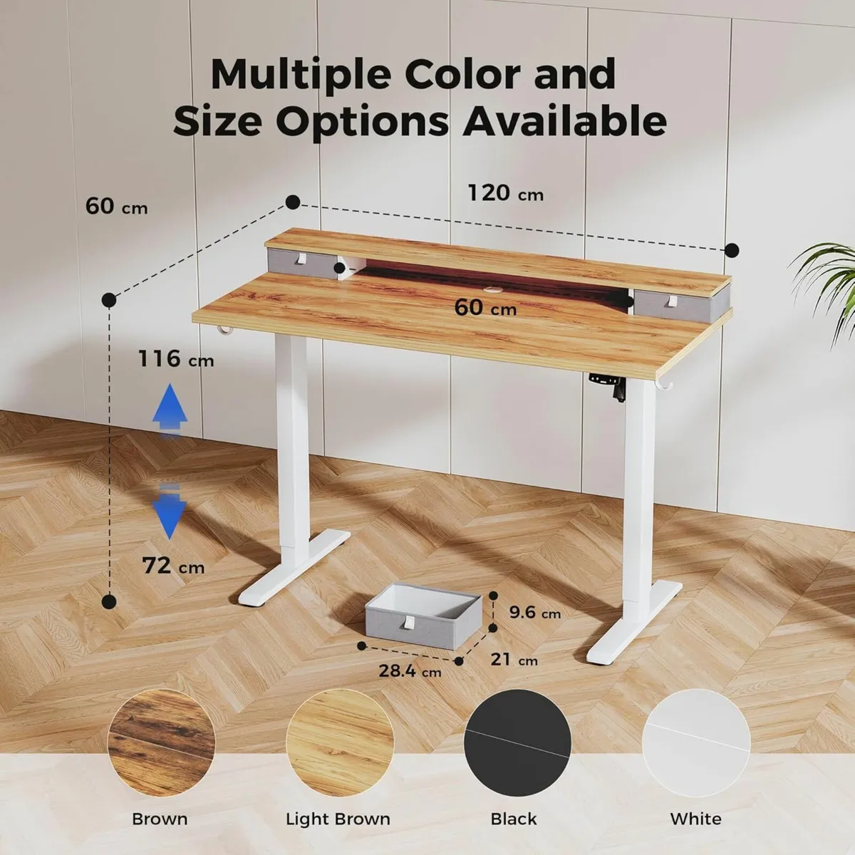 Electric Adjustable Office Desk Drawers 120x60cm - Image 4