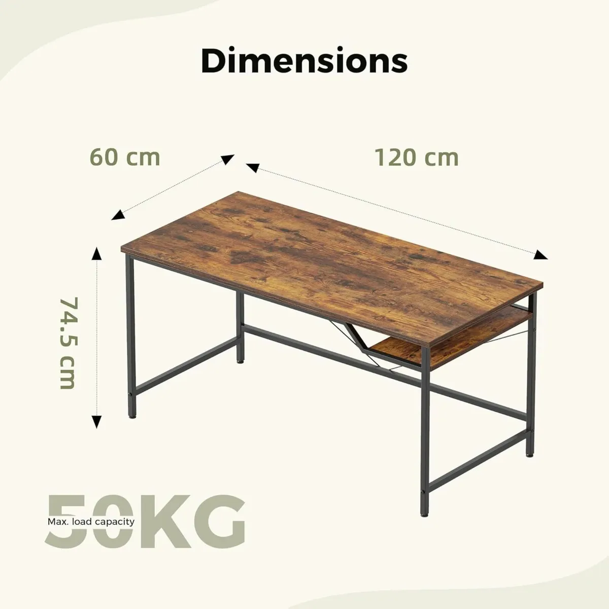 120 cm Computer Desk, Gaming Office, Study - Image 4