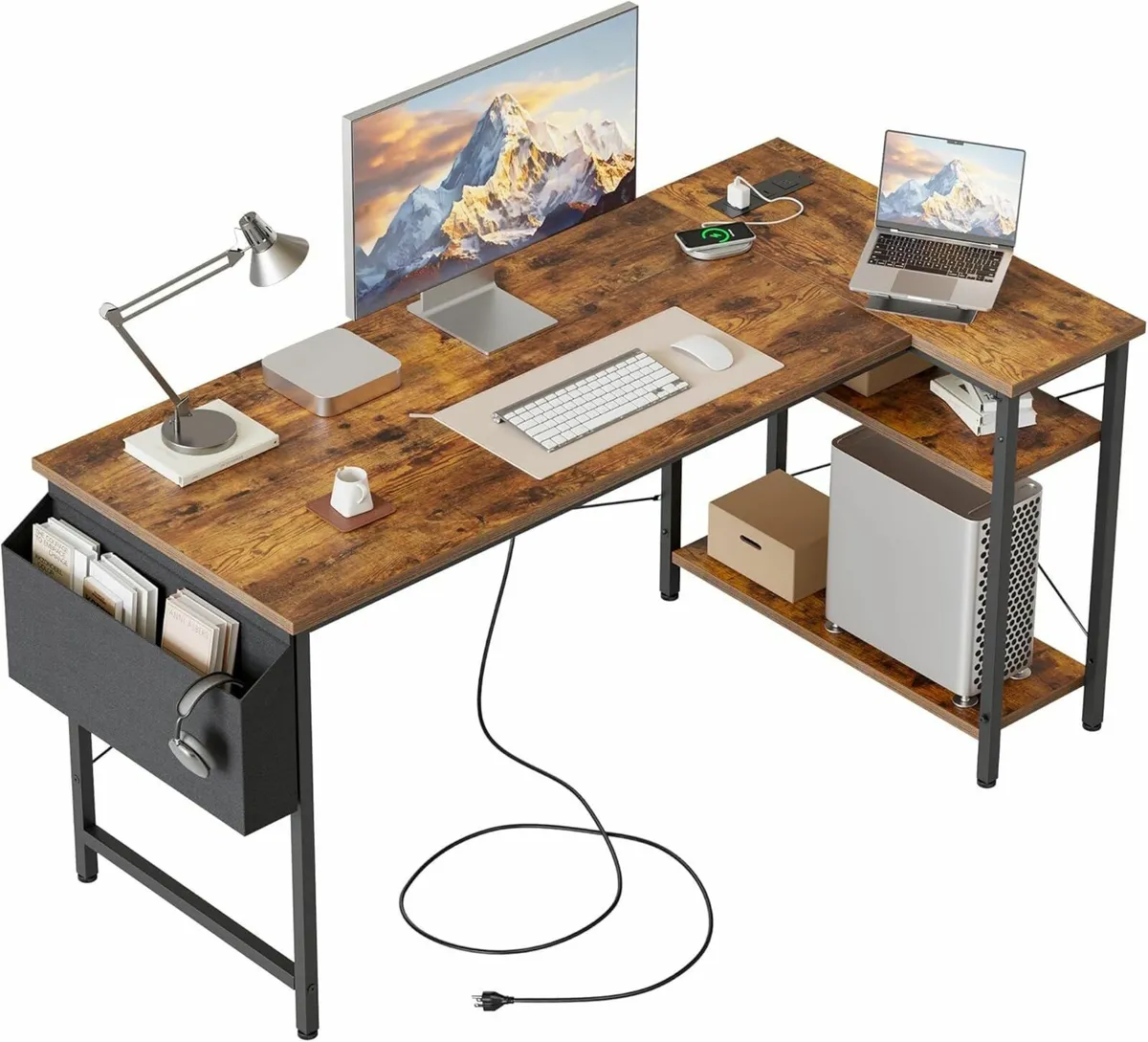 L Shaped Desk Computer Office, Brown120x70 cm - Image 1