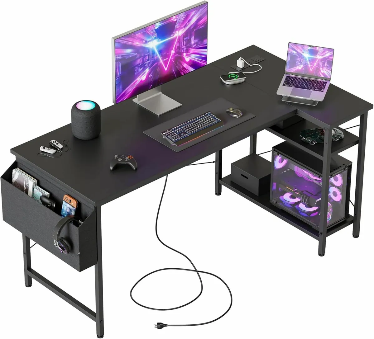 L Shaped Desk Office Power Outlets,120x70 cm - Image 1