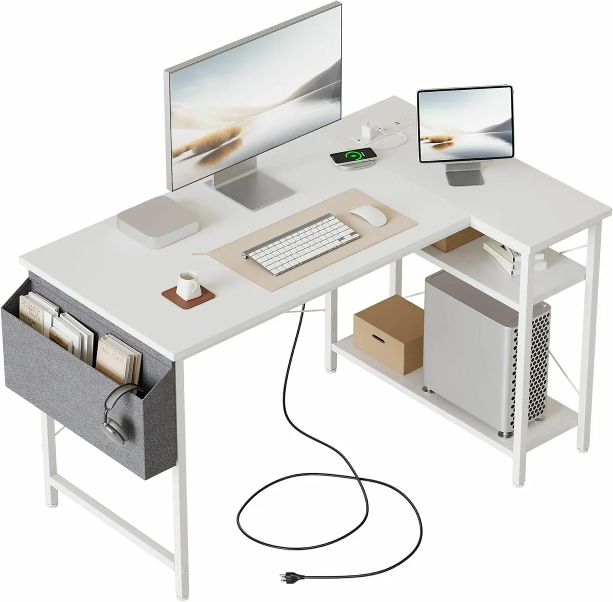 L Shaped Computer Desk Power Outlets 100 cm - Image 1