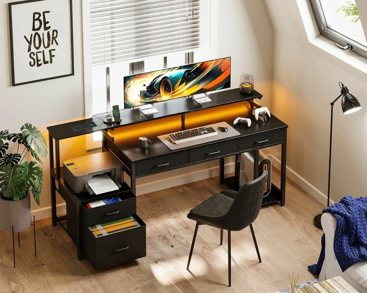 Computer Desk Office Storage Drawers, 162x48cm - Image 1