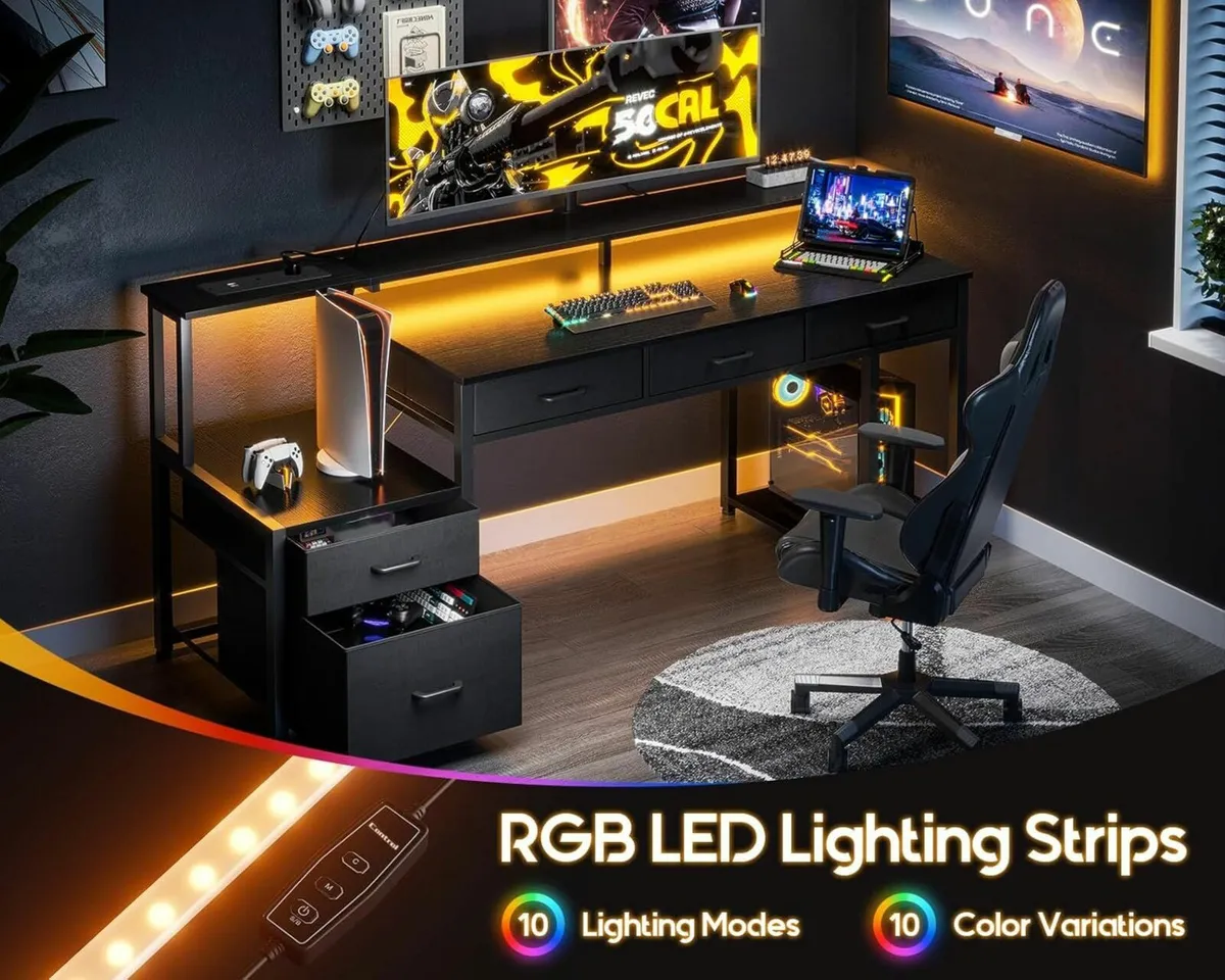 Computer Desk Office Storage Drawers, 162x48cm - Image 4