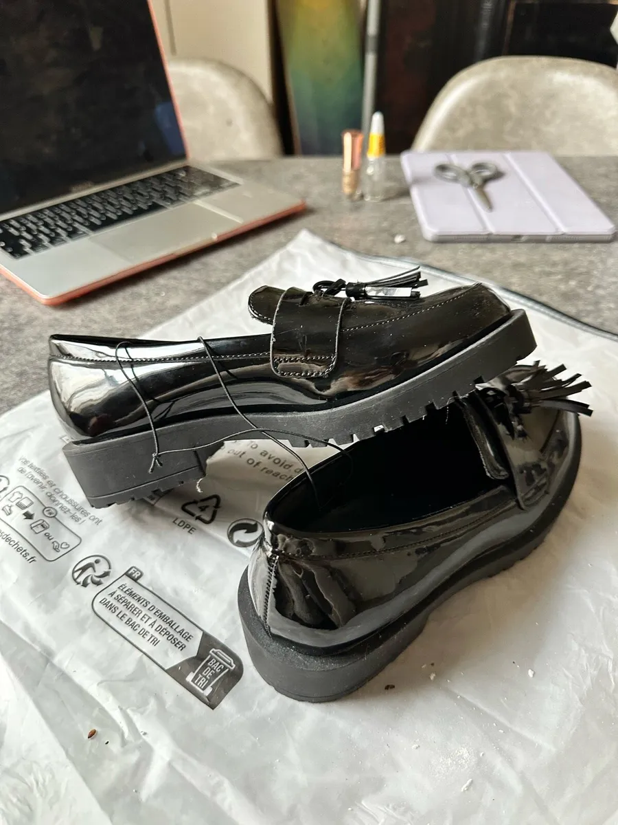 Black Patent Chunky Tassel Loafers - New - Image 1