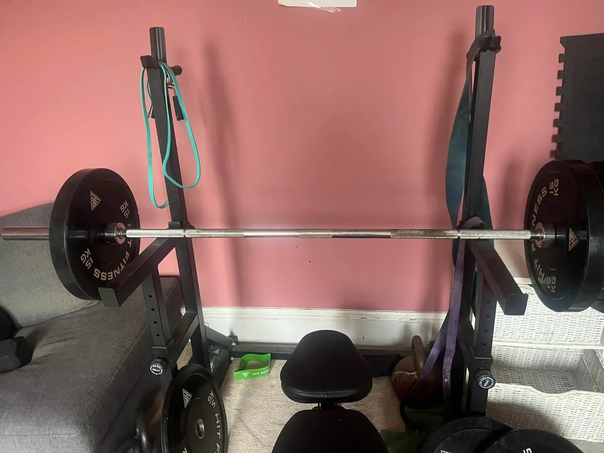 gym equipment- squat rack bench bar - Image 3